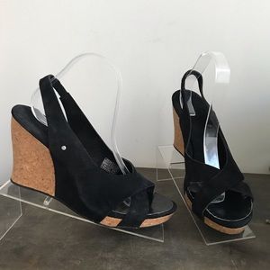 UGG BLACK SLINGBACK OPEN TOE SUEDE WEDGES